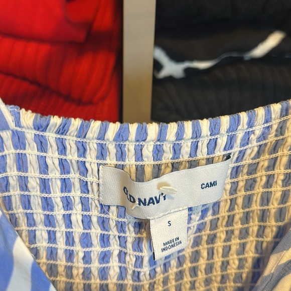 Old Navy blue/white striped adjustable strap back smock lined dress size S NWOT - Picture 2 of 3